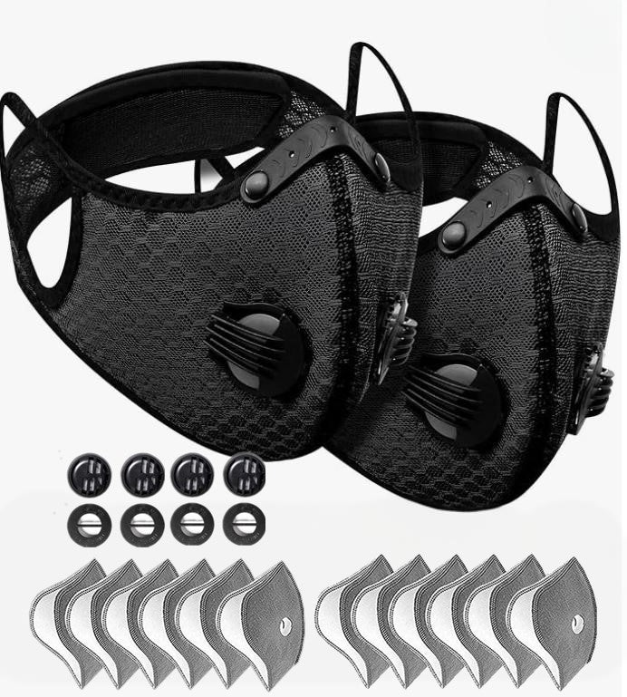 Activated Carbon Sport Face Mask with Dual Exhaust Valves and Filters