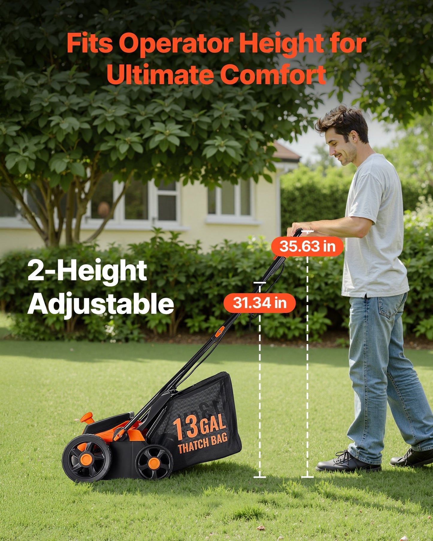 Electric Lawn Dethatcher and Scarifier 13-Inch 13-Amp - 2-in-1 Yard Tool