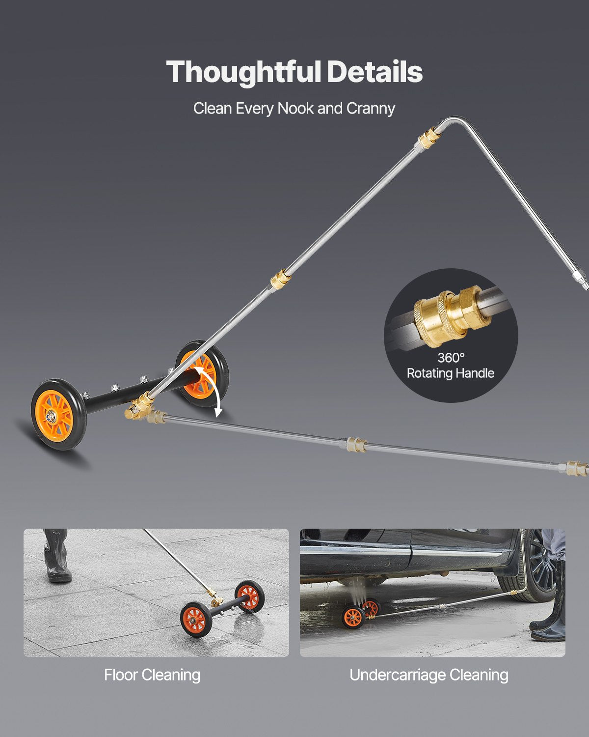 16-Inch Pressure Washer Undercarriage Cleaner with 2 Wheels & Extended Wands
