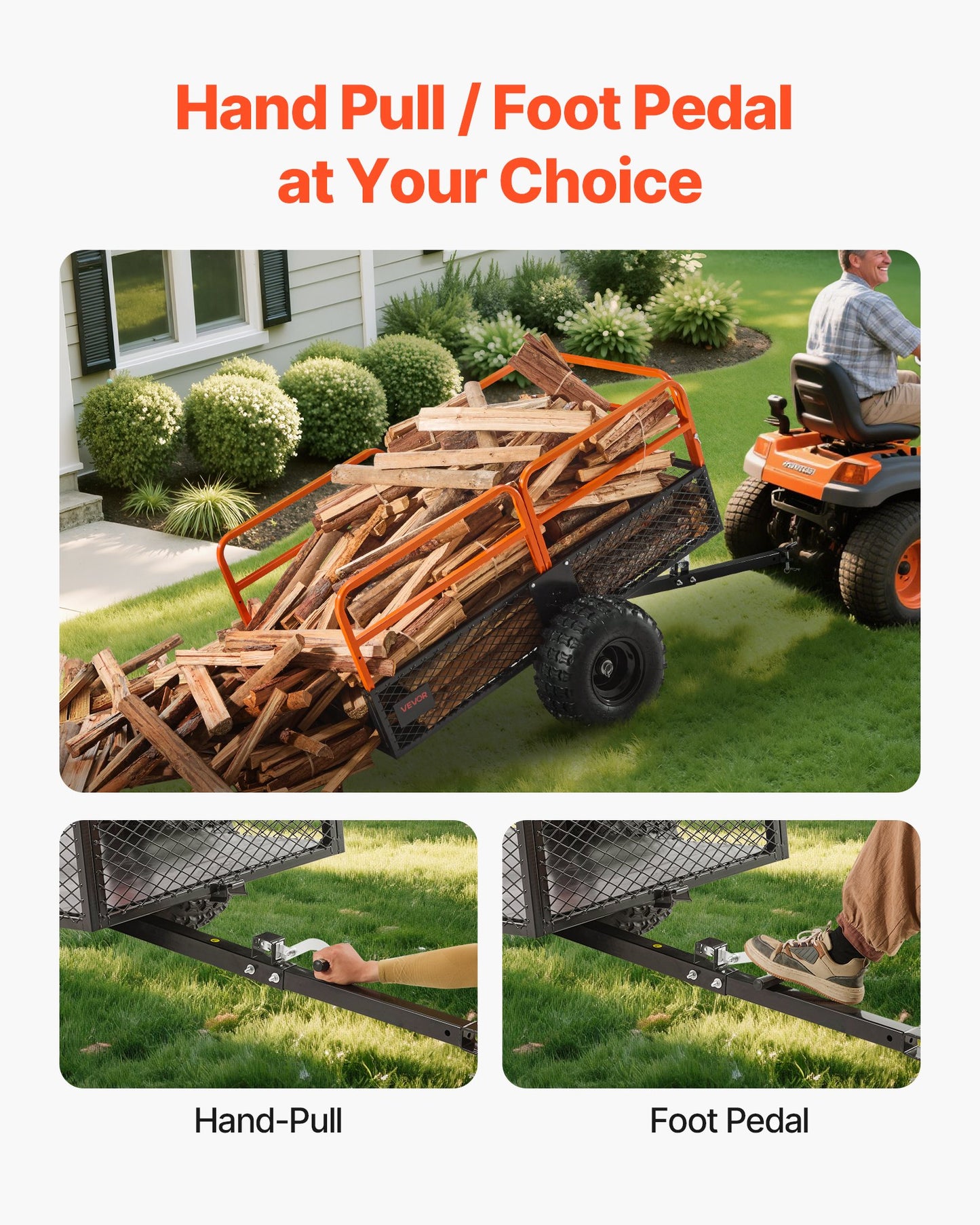 1800 Lb Capacity Tow-Behind Steel Garden Trailer with 28 Cu Ft Capacity