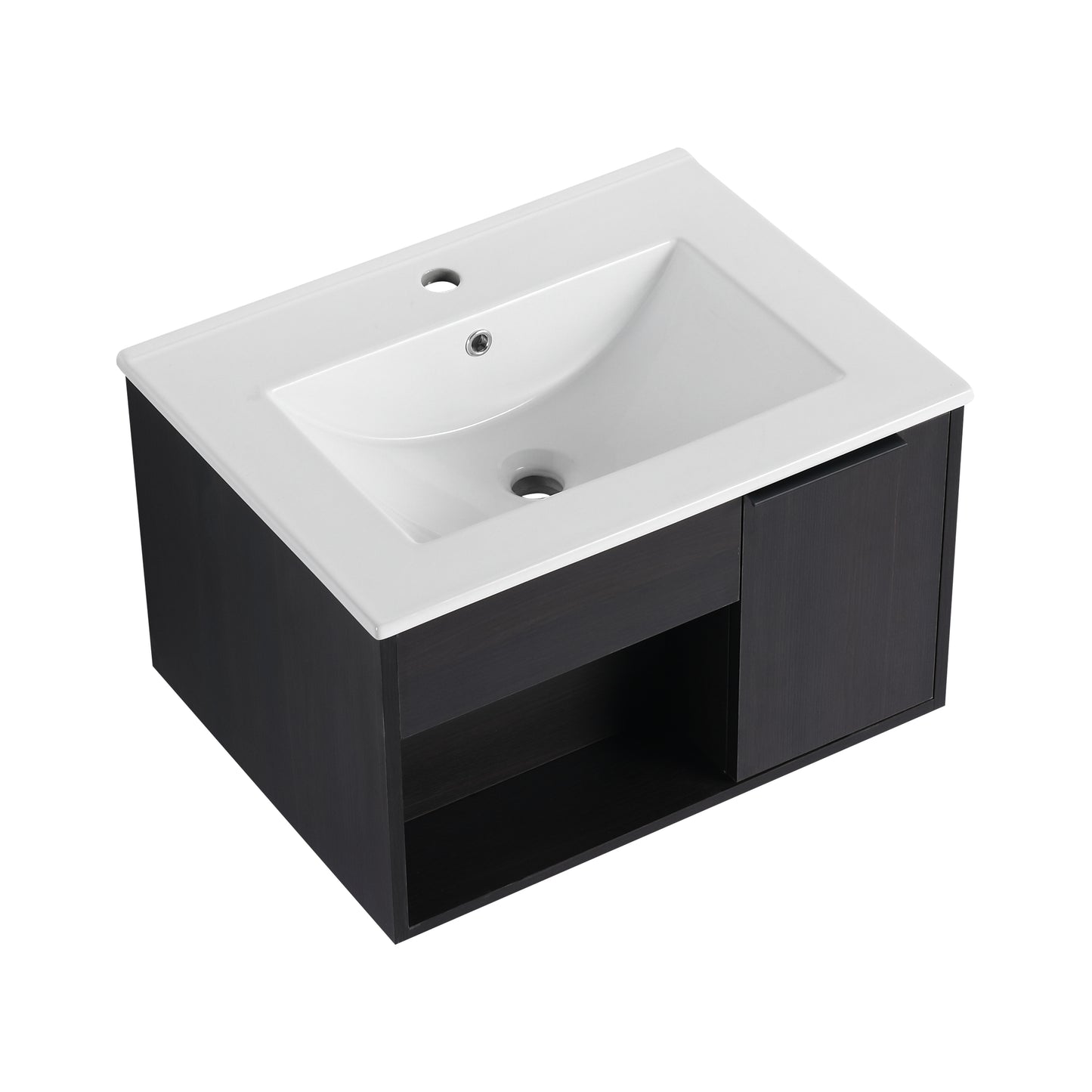 24" Wall-Mounted Bathroom Vanity with Ceramic Sink - Dark Oak