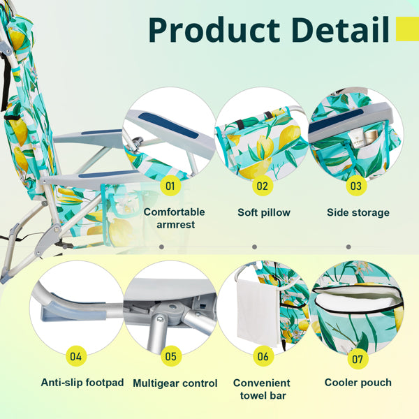 Folding Beach Chair with Lemon Pattern - Lightweight Aluminum Frame
