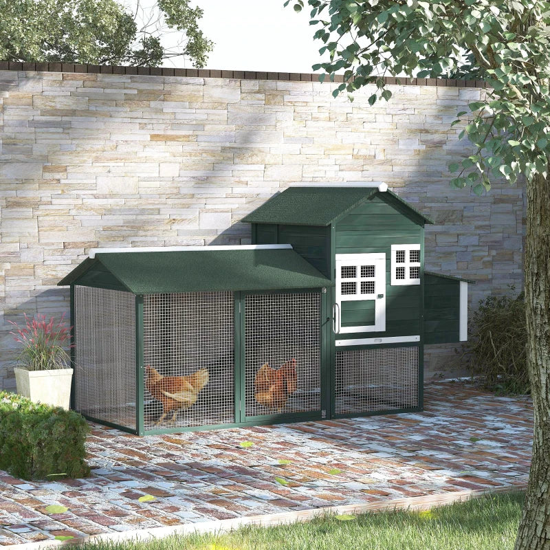 Wooden Chicken Coop with Run and Nesting Box - Outdoor Hen House, Green