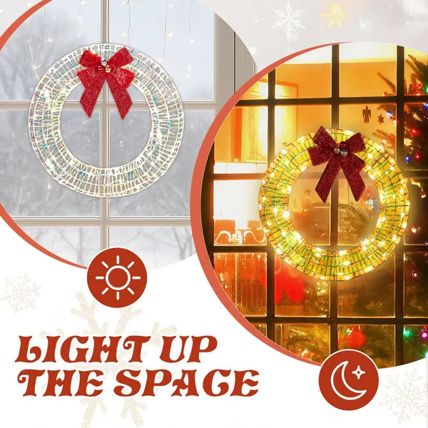 24-Inch Pre-Lit Iridescent Christmas Wreath with LED Lights