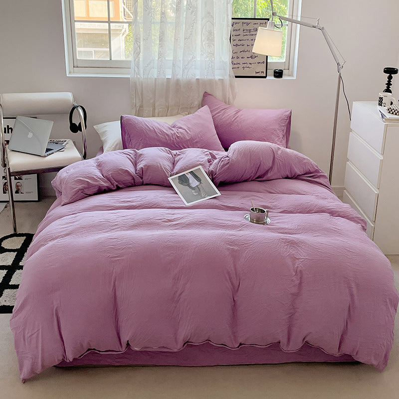 Solid Color Cotton Bed Sheet Set - Soft Washed Bedding Includes Quilt Cover & Pillowcases