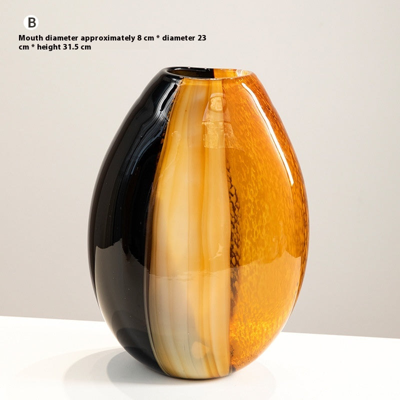 Black Orange Striped Glass Vase - Modern Decorative Home Centerpiece