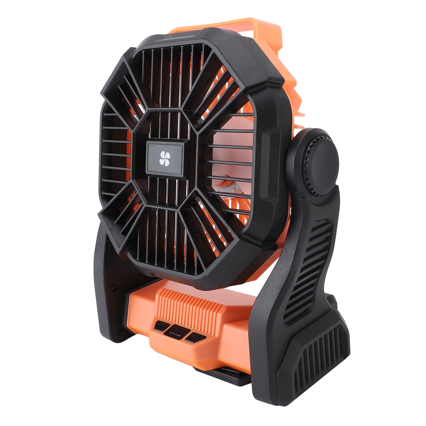 Outdoor Camping Fan with LED Lantern - Rechargeable Tent Fan USB Power Bank Orange