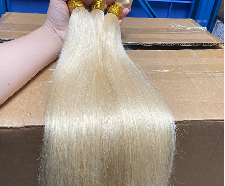 Hair Curtain Bone Straight Human Hair Wig - Gold