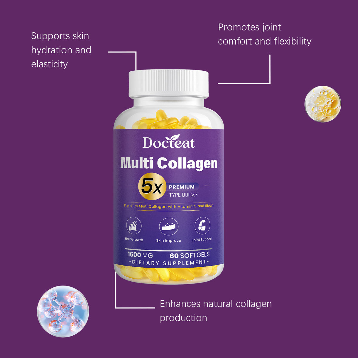 Collagen Softgels with Hyaluronic Acid and Vitamin C - 60 Softgels