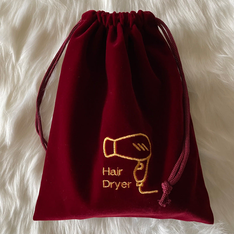 Hair Dryer Storage Bag Travel Flocked Fabric Organizer with Drawstring