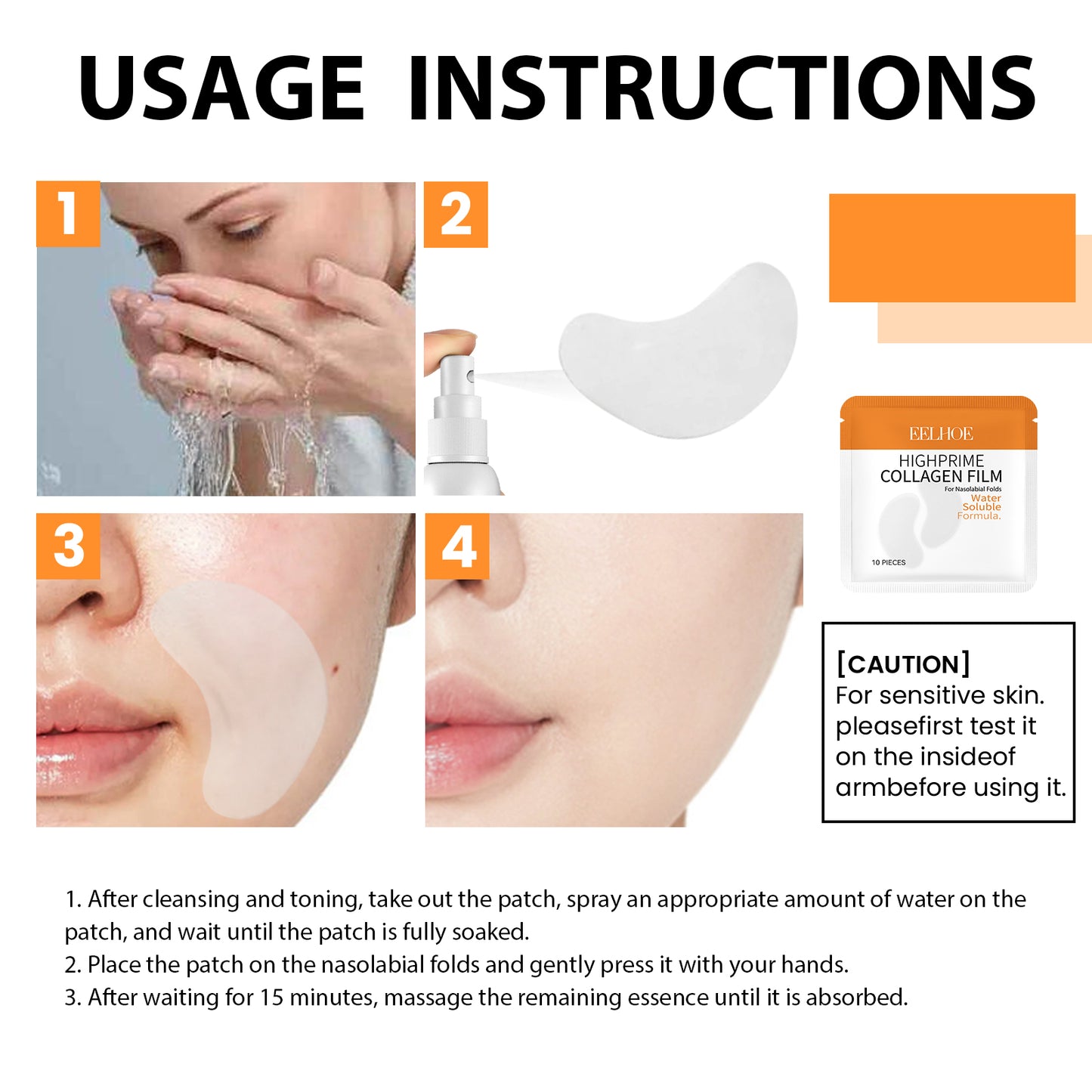 Collagen Film for Nasolabial Folds - Anti-Aging Firming Skin Treatment (10 Pcs)