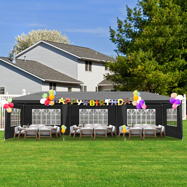 10x30ft Waterproof Outdoor Party Tent with Removable Sidewalls for Events Black