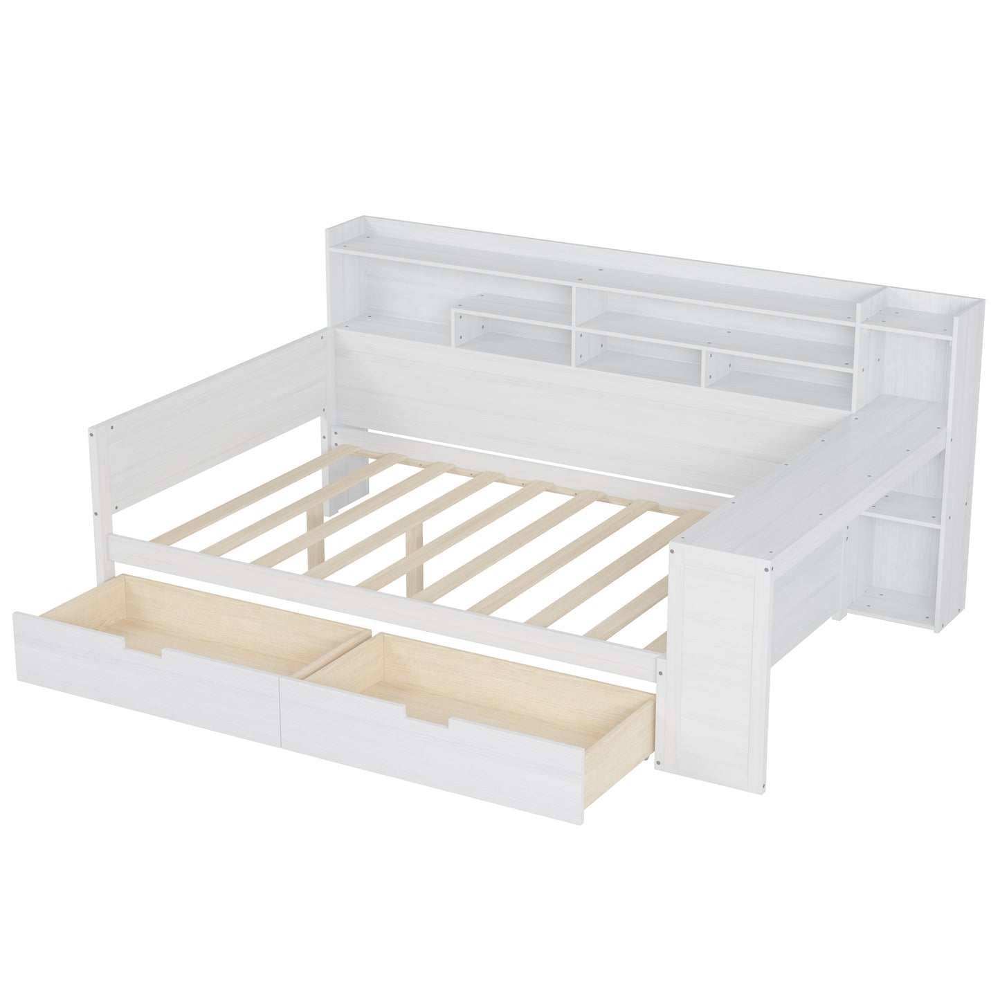 Wooden Full Size Daybed with Storage Drawers & Desk - Antique White