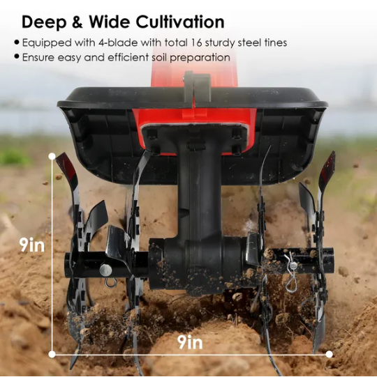 Cordless Electric Garden Tiller Cultivator 16 Steel Tines 550W 9-Inch Width & Depth