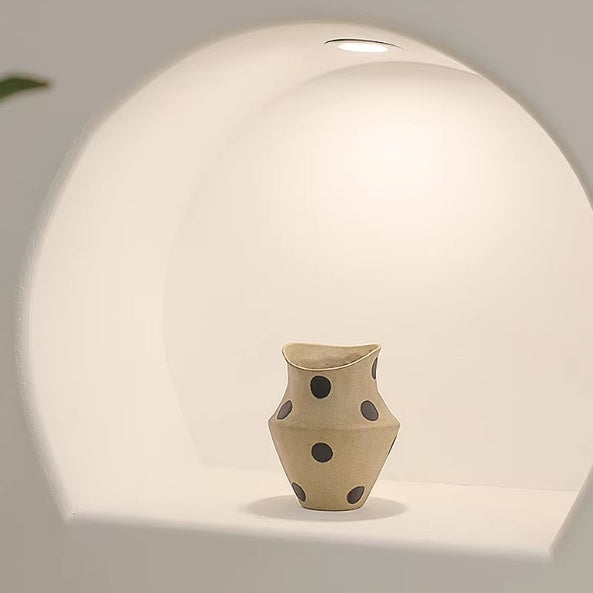 Minimalist Ceramic Pot with Polka Dot or Earthy Yellow Finish - Decorative Stoneware Vase
