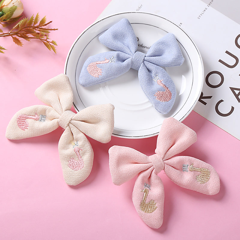 Embroidered Cotton Children's Bow Hair Clip - 2PCS