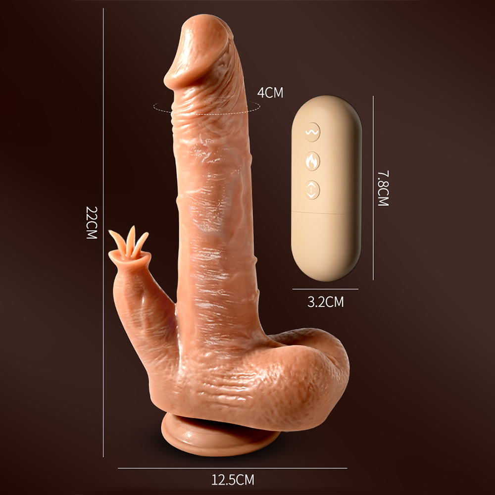 Realistic Silicone Vibrating Thrusting Toy with Remote Control - Dark Skin