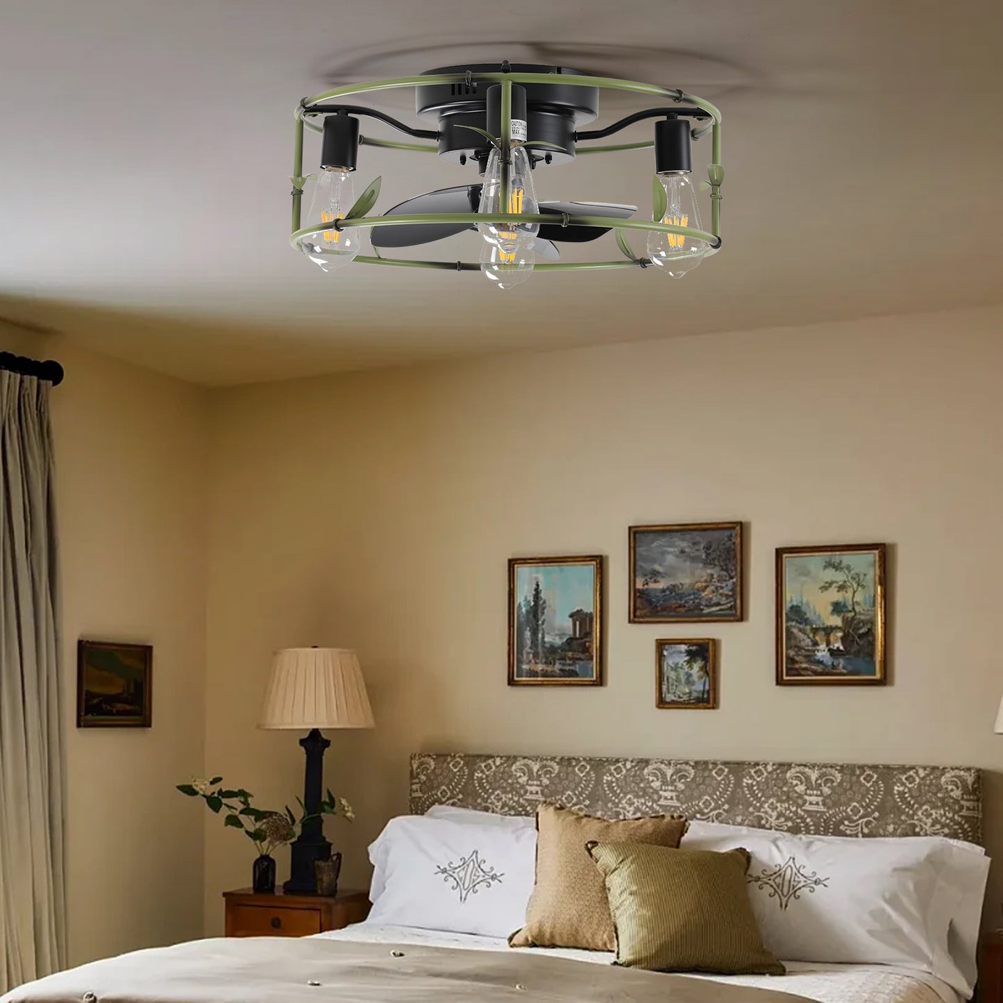 Industrial Ceiling Fan with Light - 3-Light Flush Mount Design