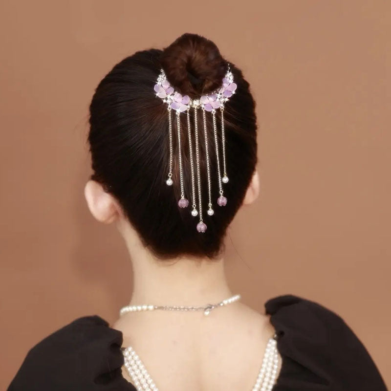 Amethyst Flower Tassel Hairpin - FS1006