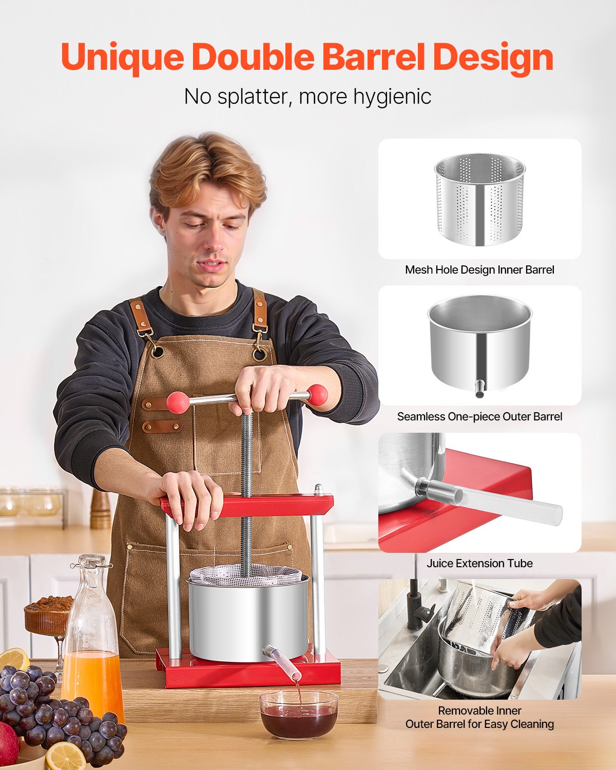 Manual Fruit Wine Press - 3L Stainless Steel Juicer
