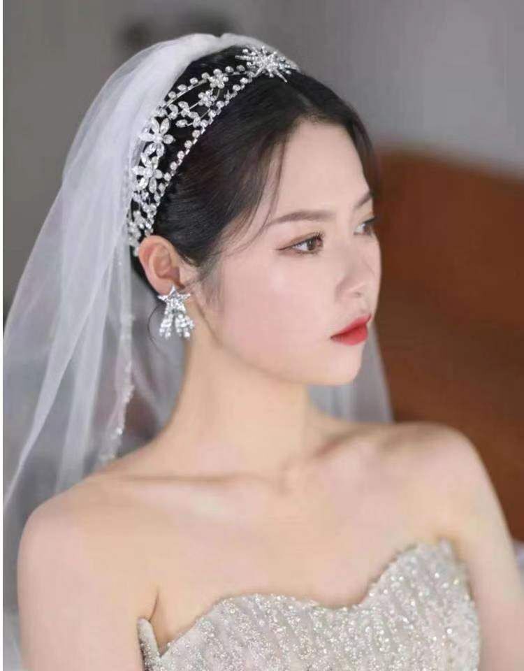 Vintage Bride Hair Crown Headband - Silver