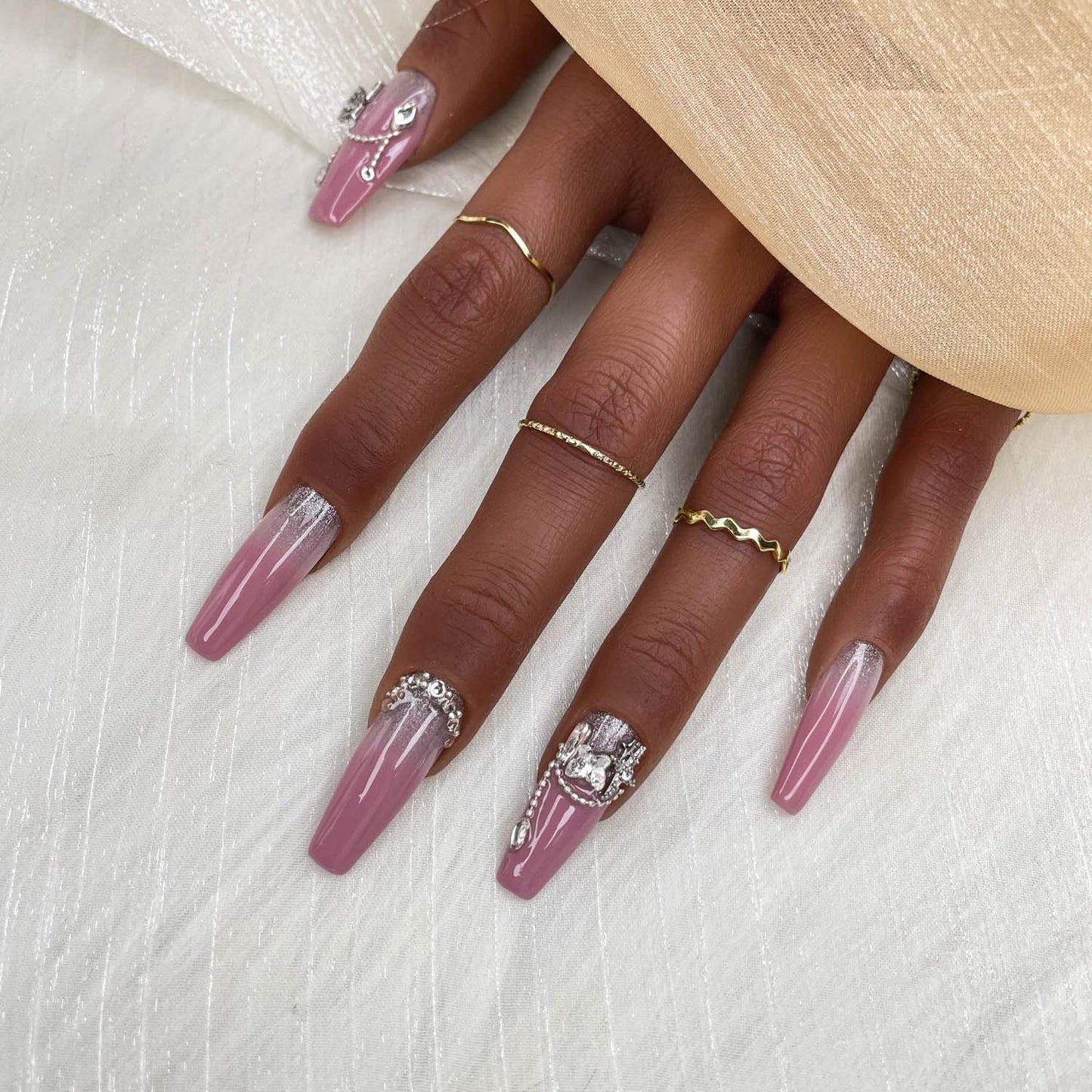Handmade Press On Nails - Lavender Luster 3D Acrylic False Nails, Size M