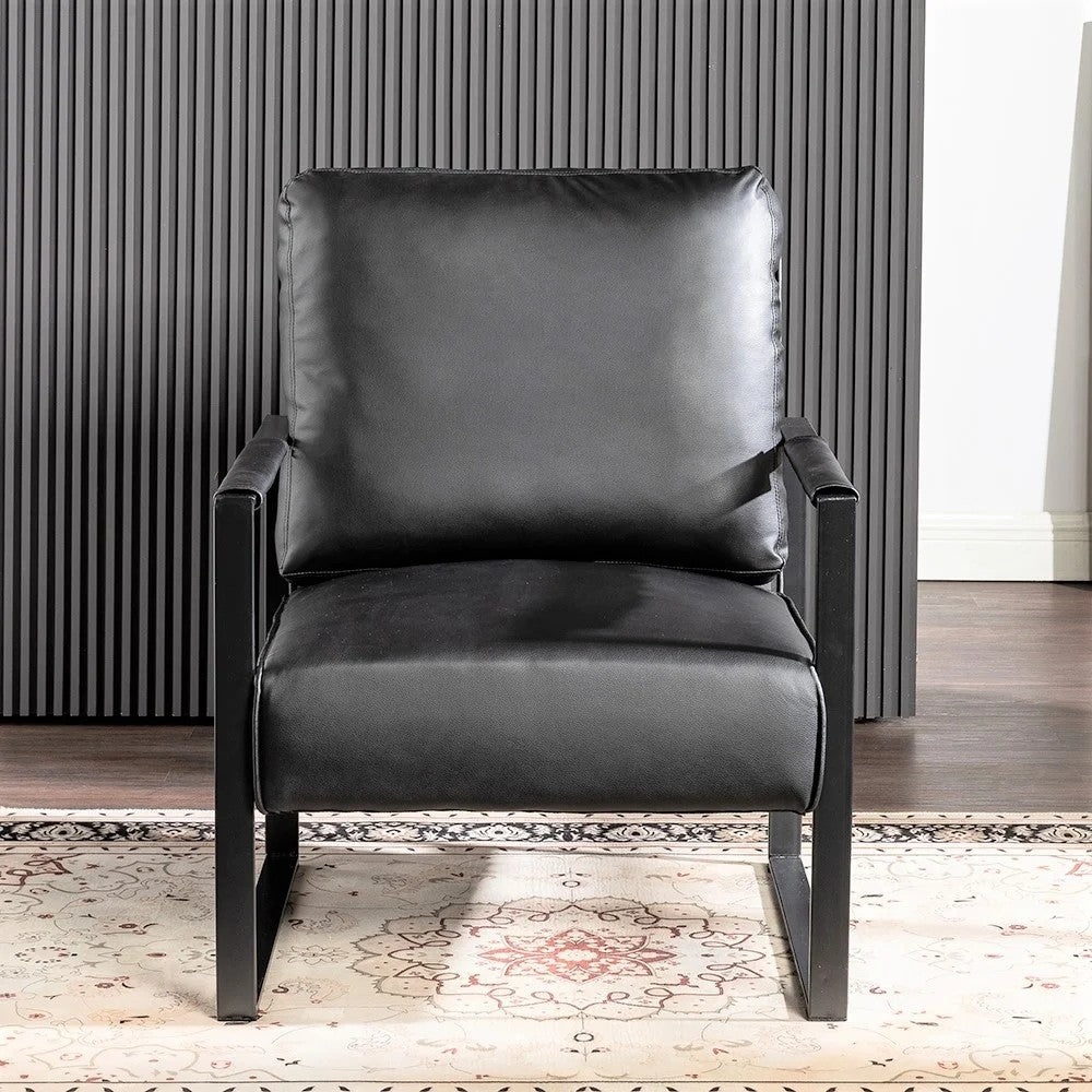 Classic Mid Century Modern Accent Chair With Durable Square Metal