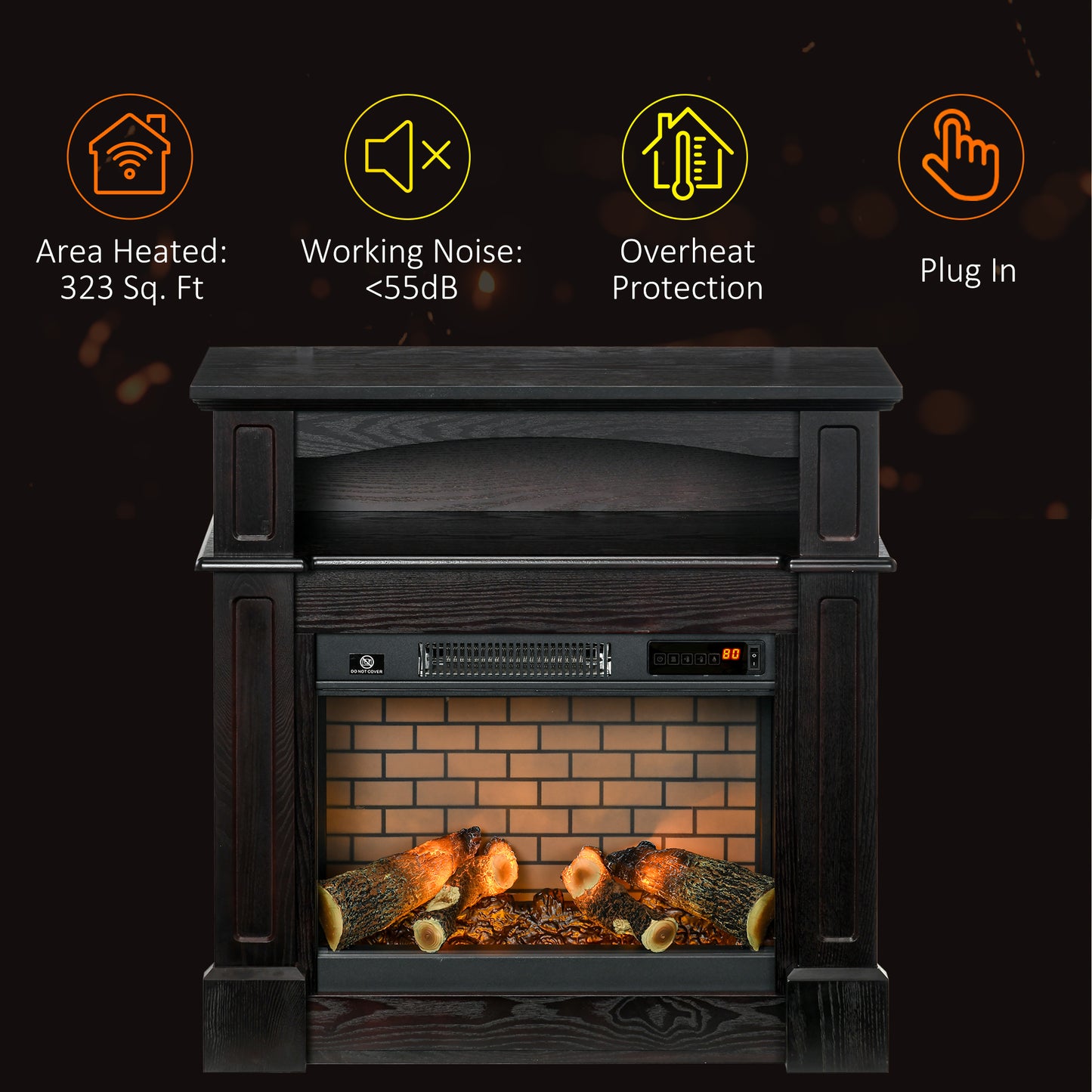 32-Inch Freestanding Electric Fireplace with Mantel, Remote Control, 1400W - Brown