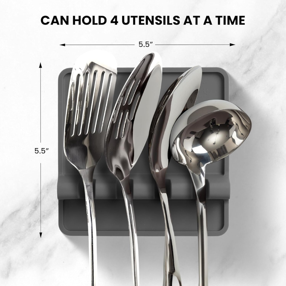 Silicone Spoon Rest - Heat-Resistant Multi-Utensil Holder - Gray