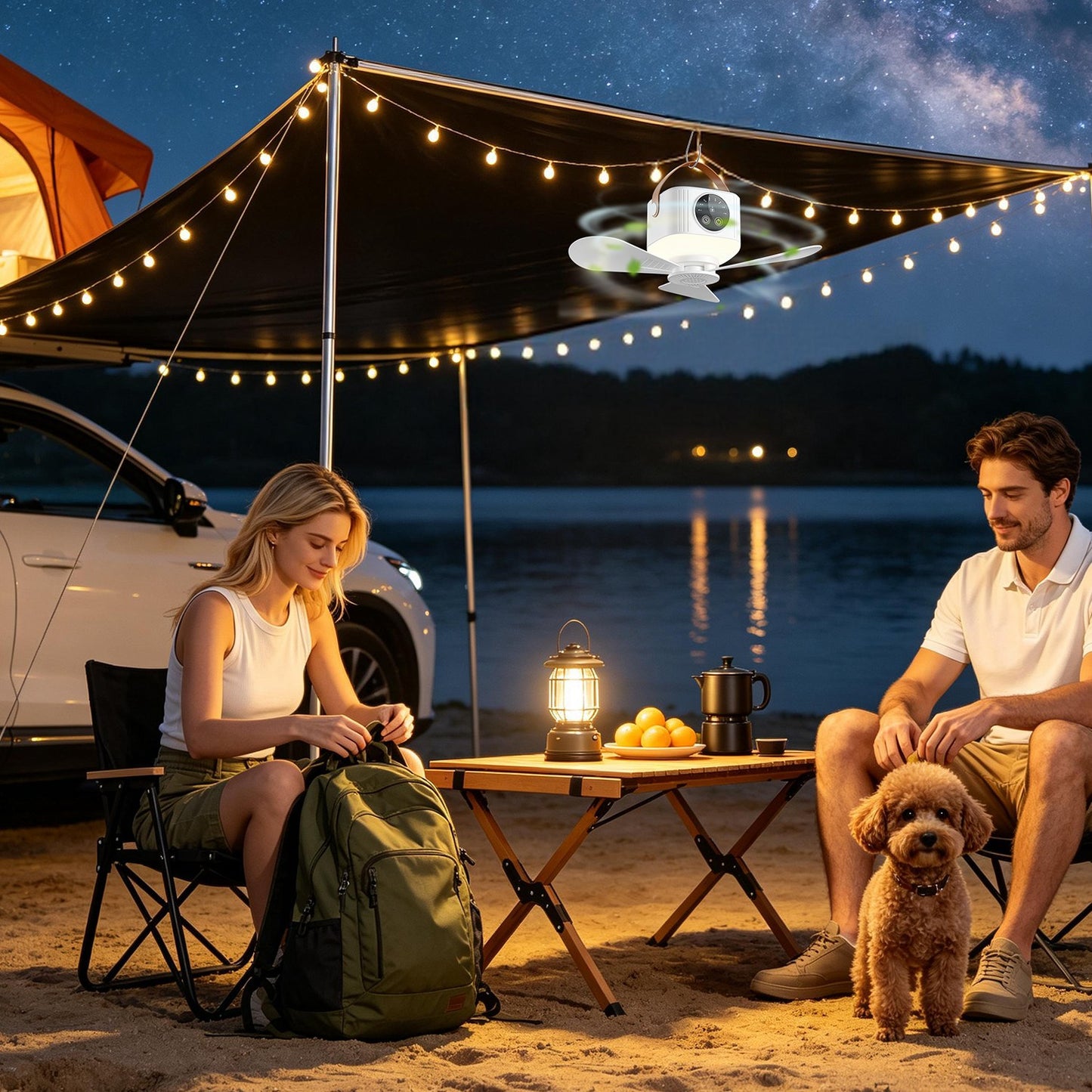 Rechargeable Tent Ceiling Fan with Light and Remote Control - 7200mAh Portable Camping Fan