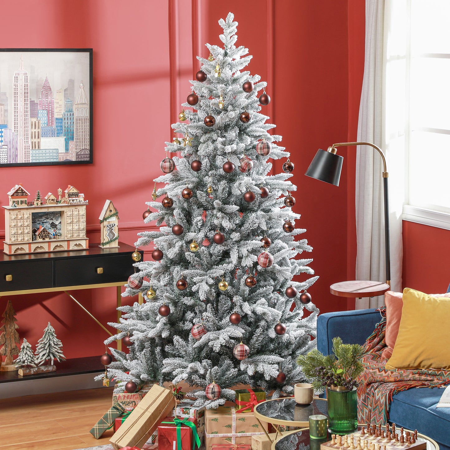 7ft Snow-Flocked Artificial Christmas Tree - Easy Assembly