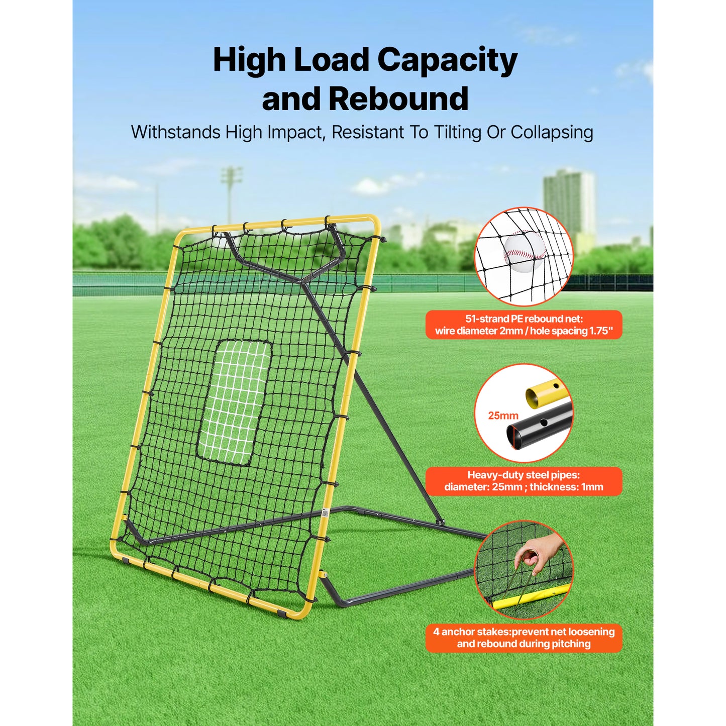 Baseball Softball Rebounder Net 4x4.5 ft Pitch Back Training Target with Adjustable Angles