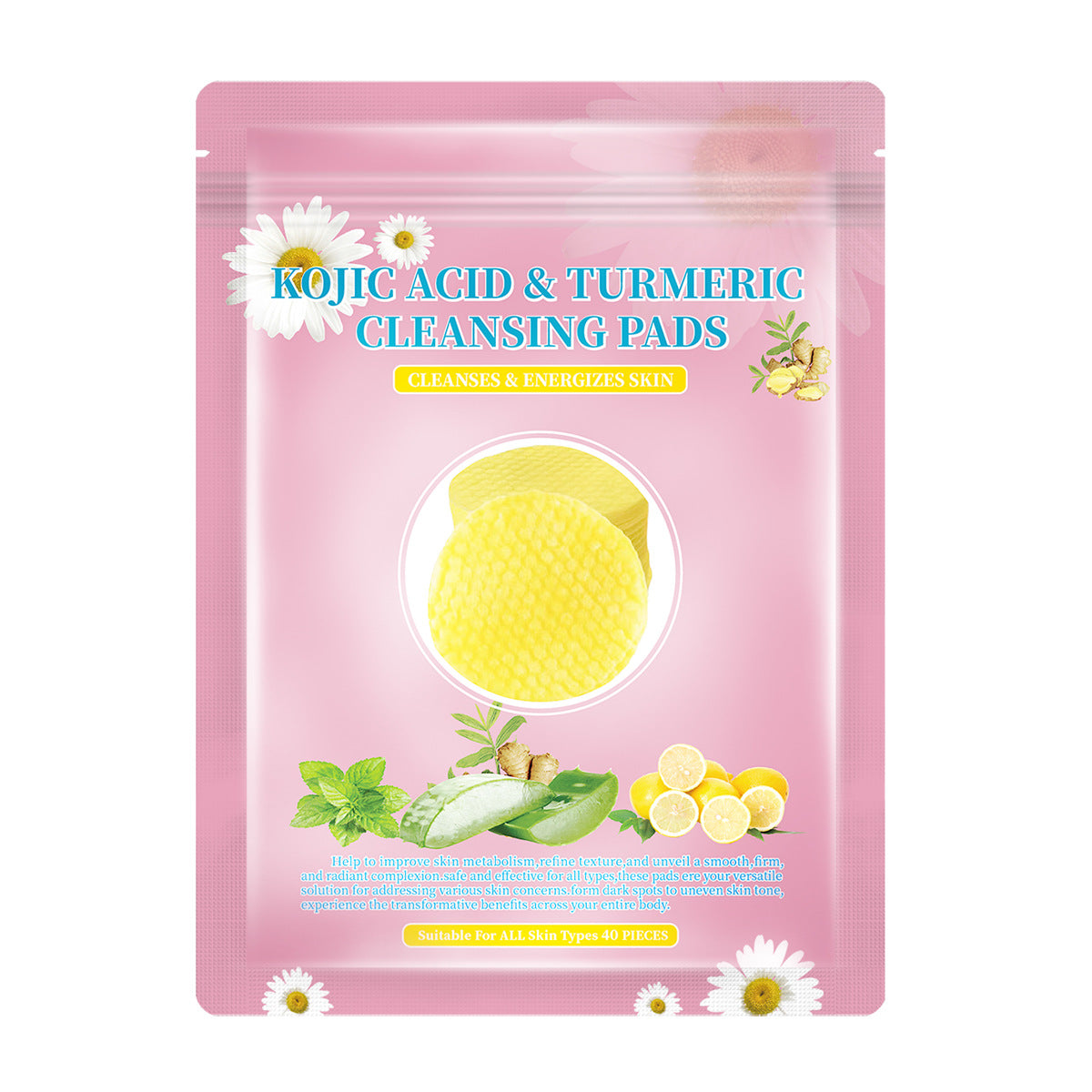 Turmeric Kojic Acid Cleansing Pads - Oil Control Facial Cleanser 40pcs