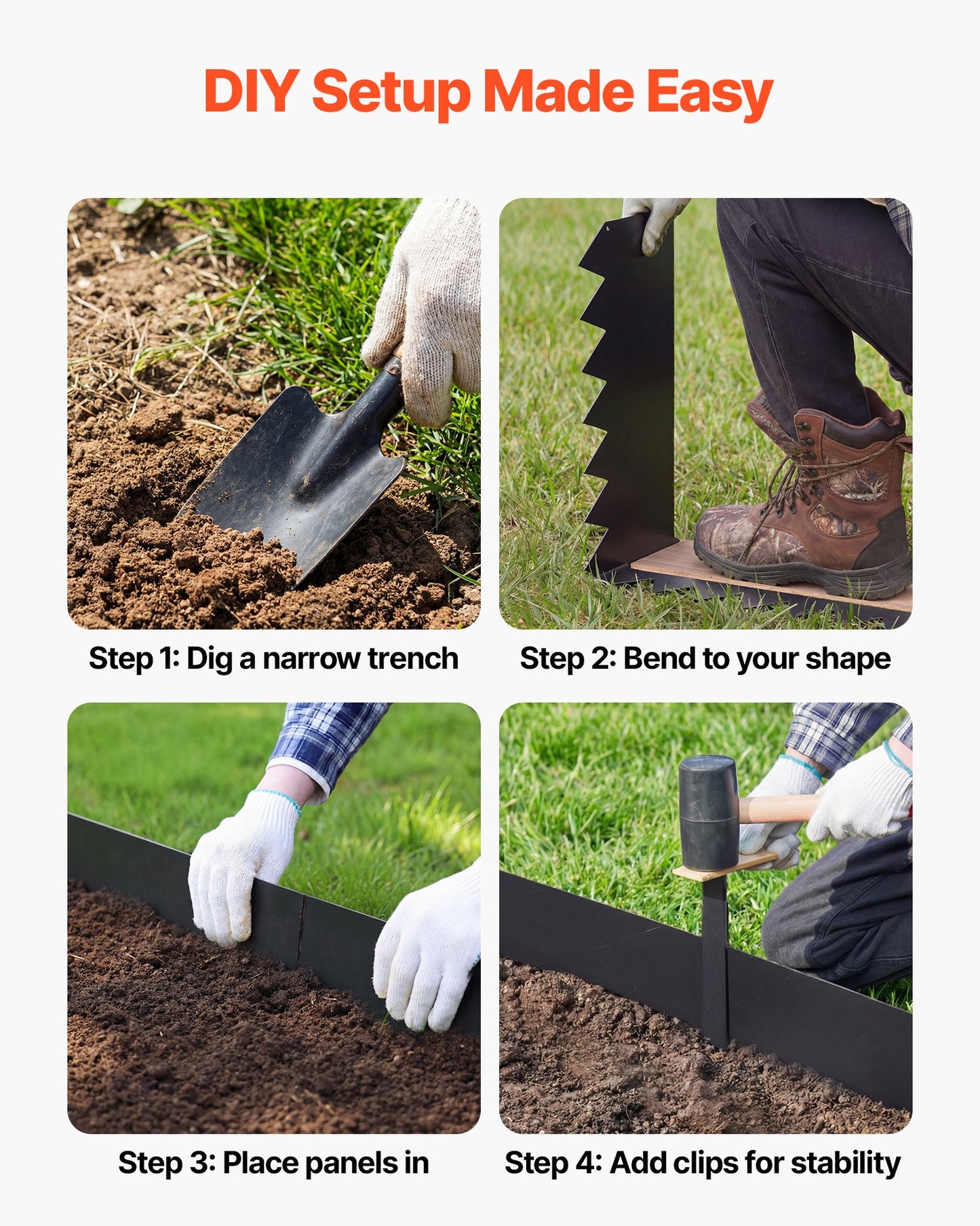 Galvanized Steel Landscape Edging 24-Pack - 40x8 Inch Garden Border with Clips