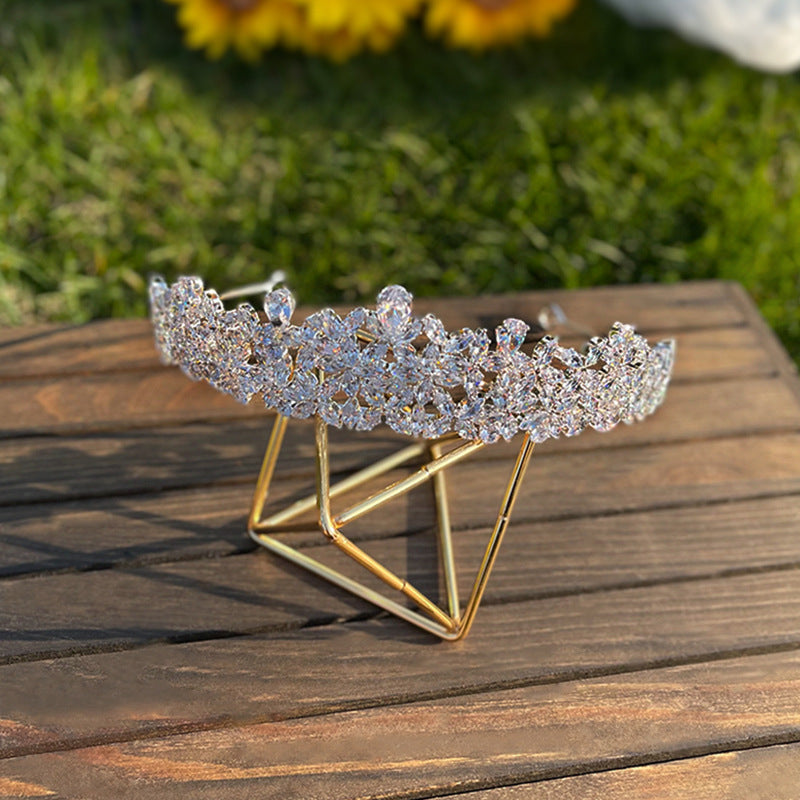 Bridal Crown Tiara with Crystal - Gold