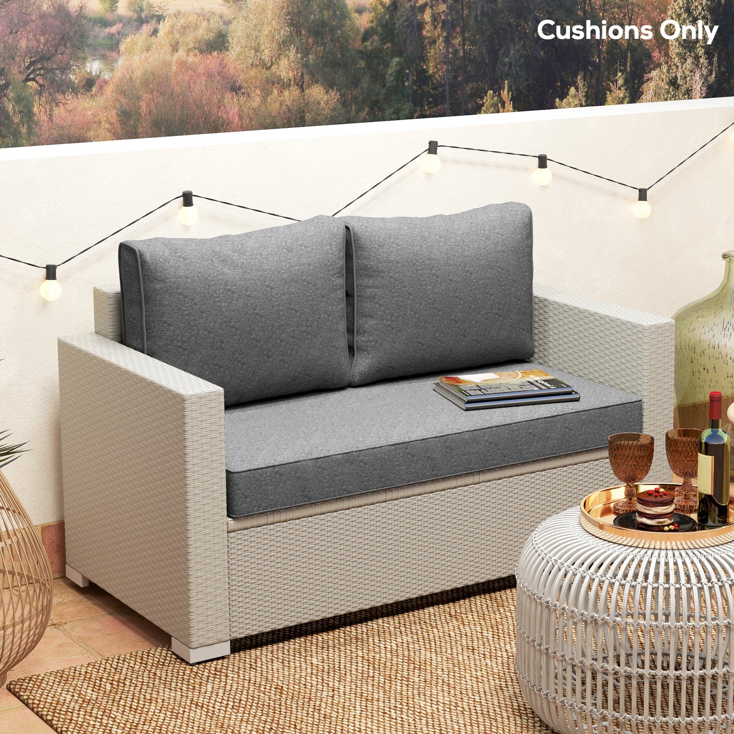 Thick Outdoor Loveseat Cushion Set - Gray, 46x26x5 in