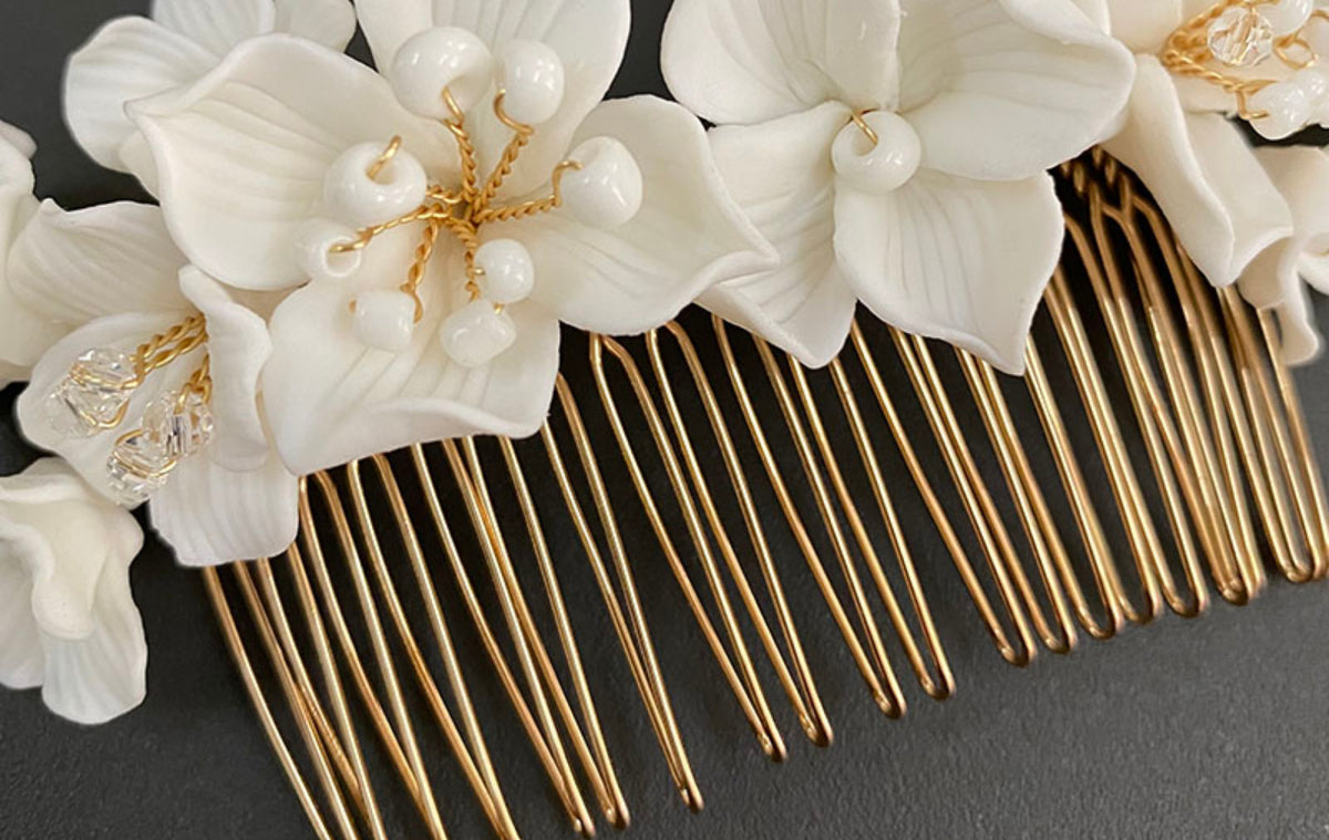 White Ceramic Bridal Hair Comb Flower Headpiece