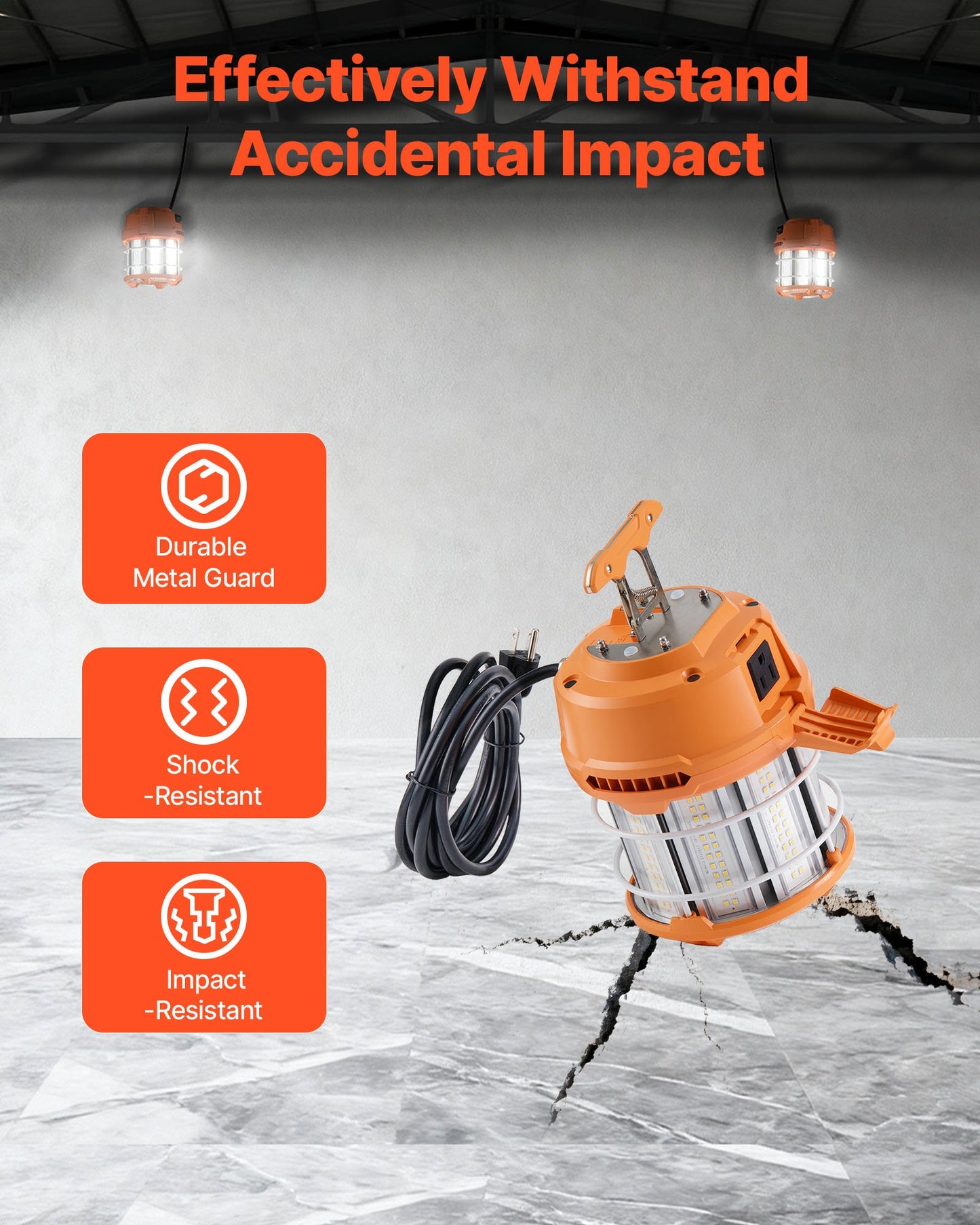 60W LED Temporary Work Light with 8200 Lumens Water-Resistant & Linkable for Construction & Workshop