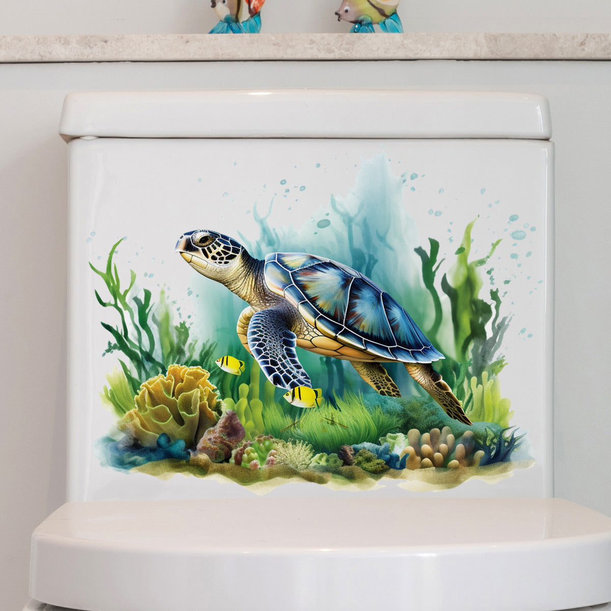 Sea Turtle Wall Decal - Ocean World Aquatic Plants Bathroom Wall Sticker