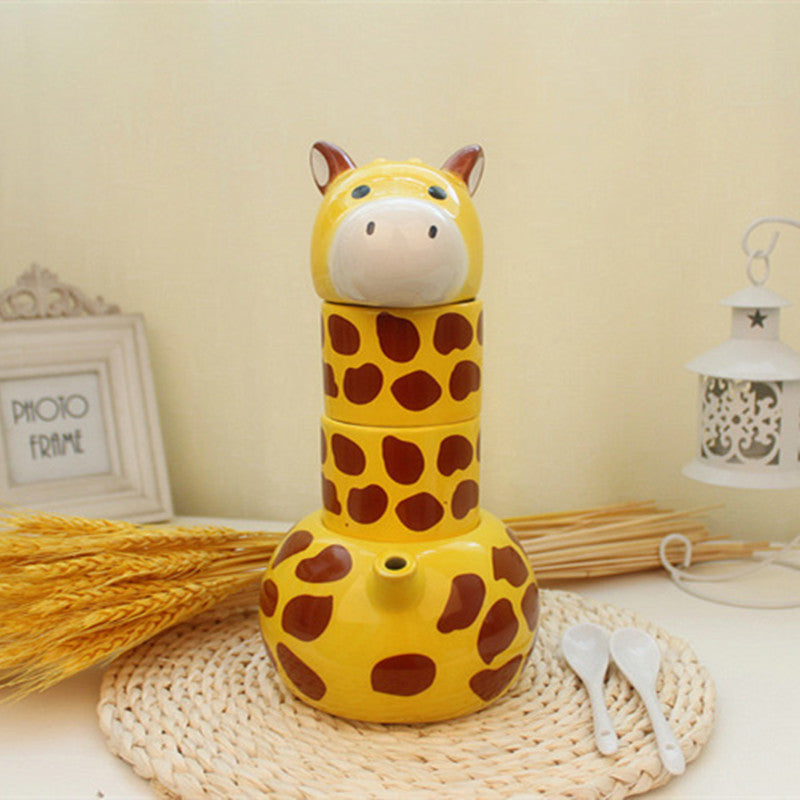 Cute Ceramic Giraffe Animal Mug Set - Kitchen Drinkware