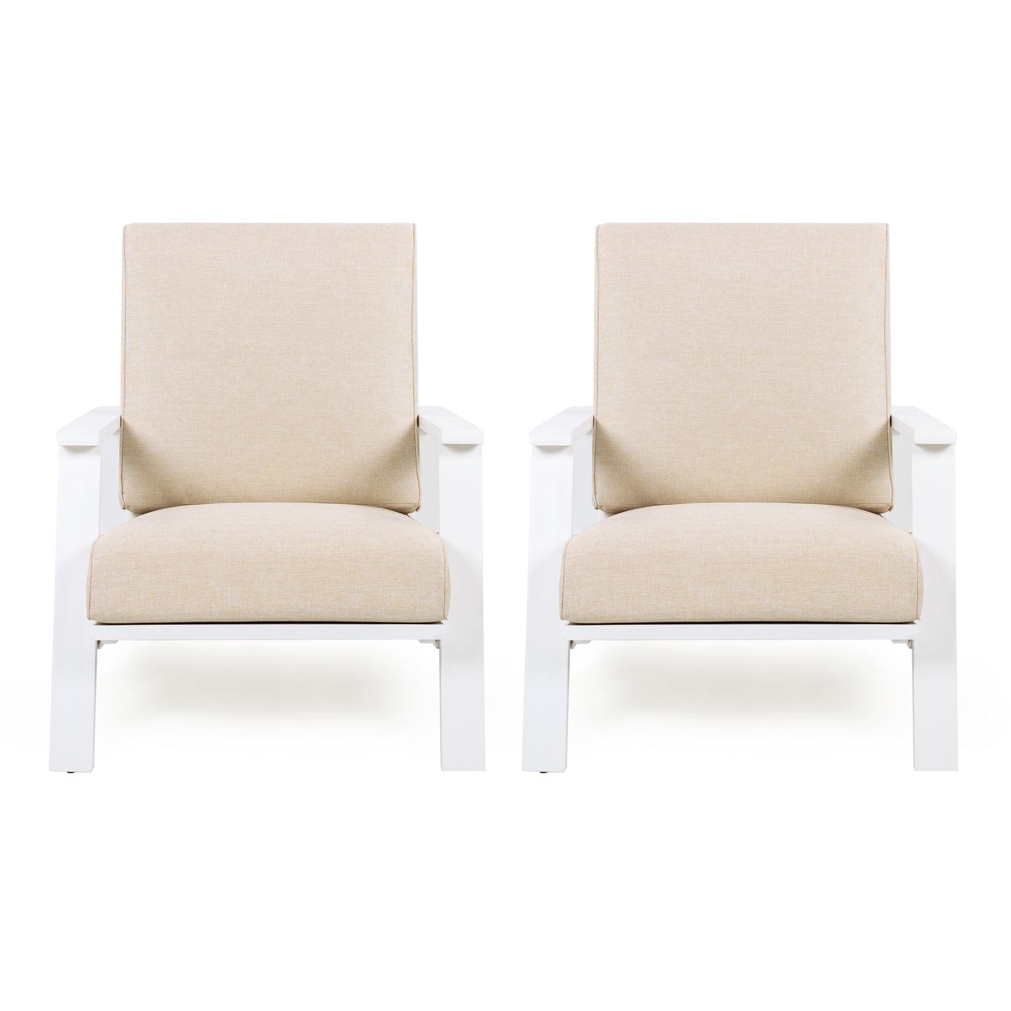 Patio Lounge Chair Set of 2 - Outdoor Club Chairs with Beige Cushions