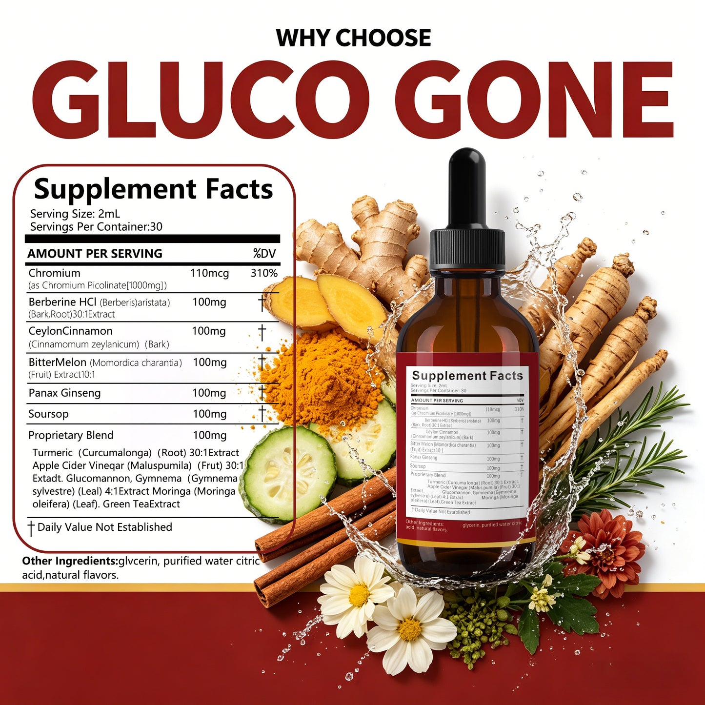 Organic Berberine and Ceylon Cinnamon Liquid Drops with Herbal Complex