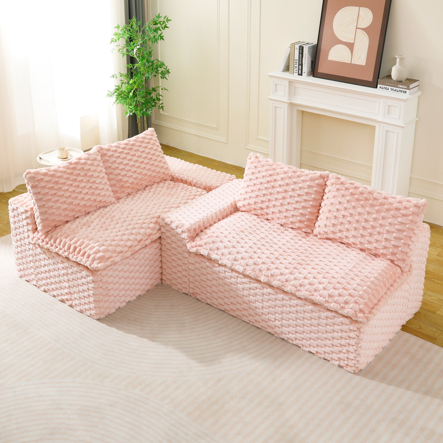 Luxury Pink Velvet Multifunctional Sofa - Arrangeable Design