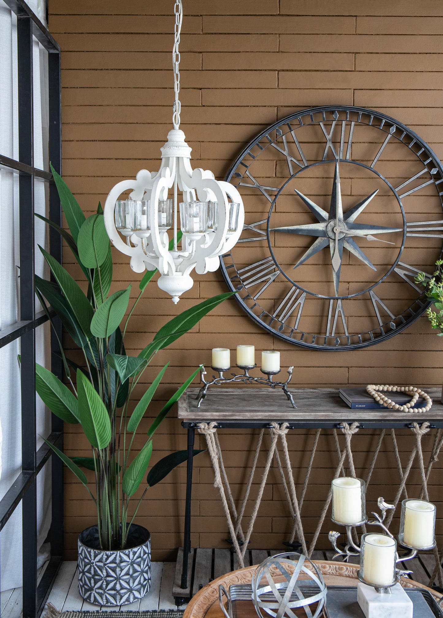 Farmhouse Chandelier, 6-Light Wood Chandelier Pendant Light Fixture