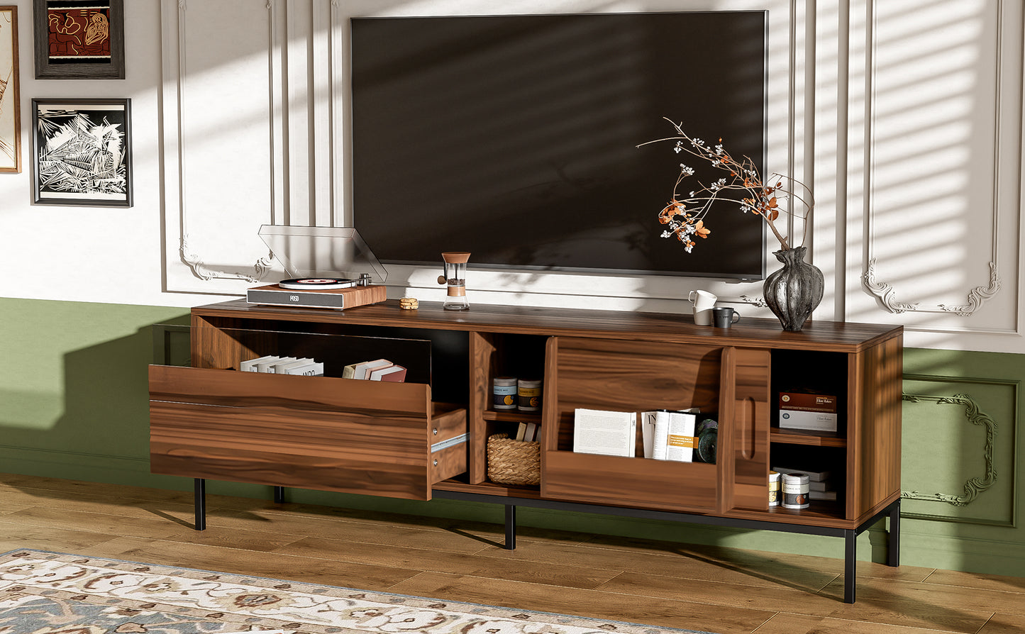Modern TV Stand for 75-Inch TVs with Storage & Sliding Doors