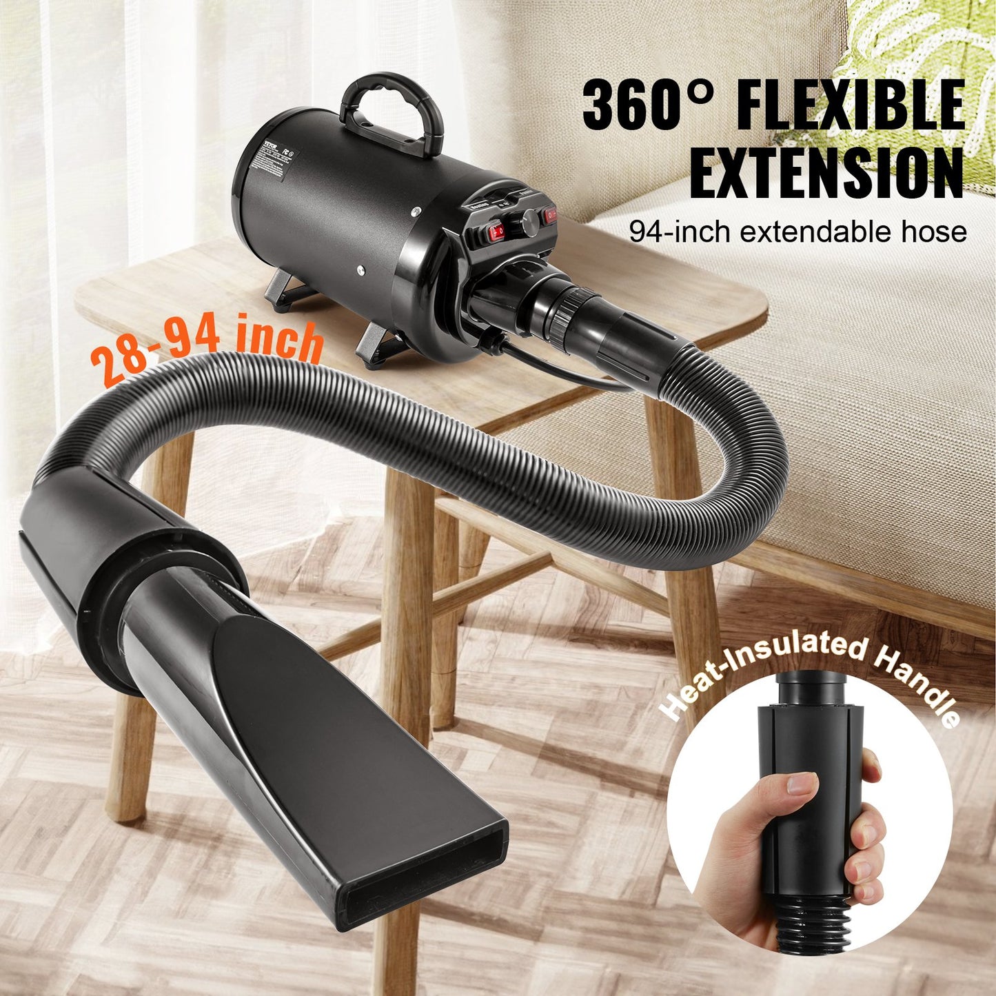 2800W Dog Dryer Pet Grooming Hair Blower with Nozzles & Adjustable Speed
