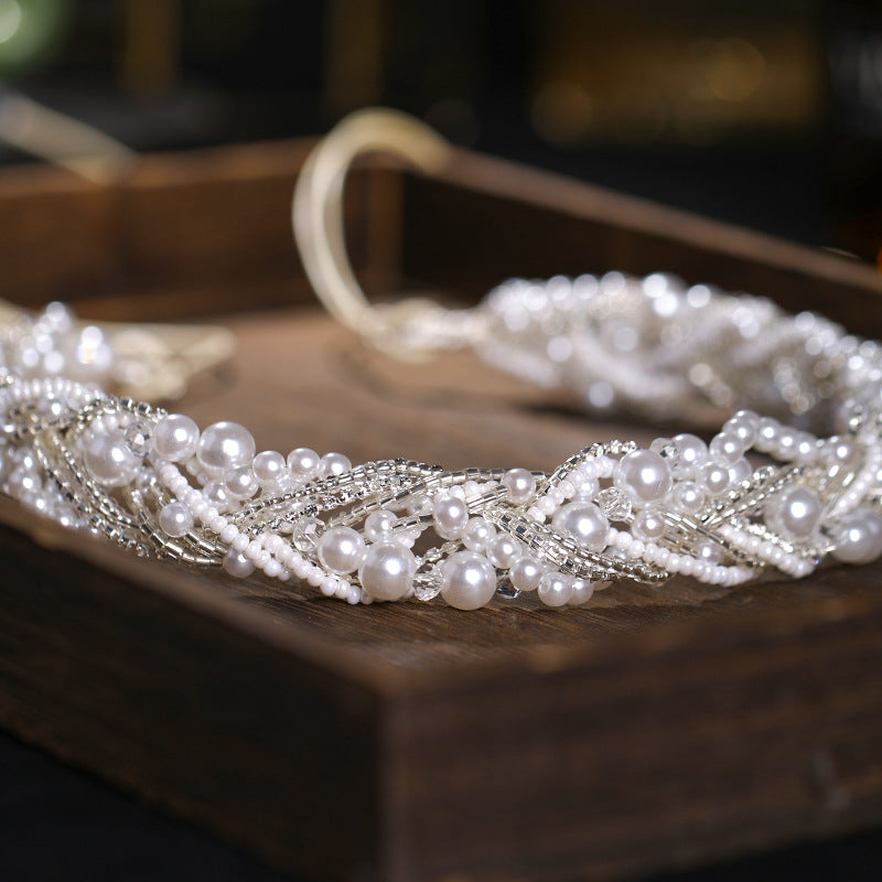 Bridal Headband with Pearls & Rhinestones - White