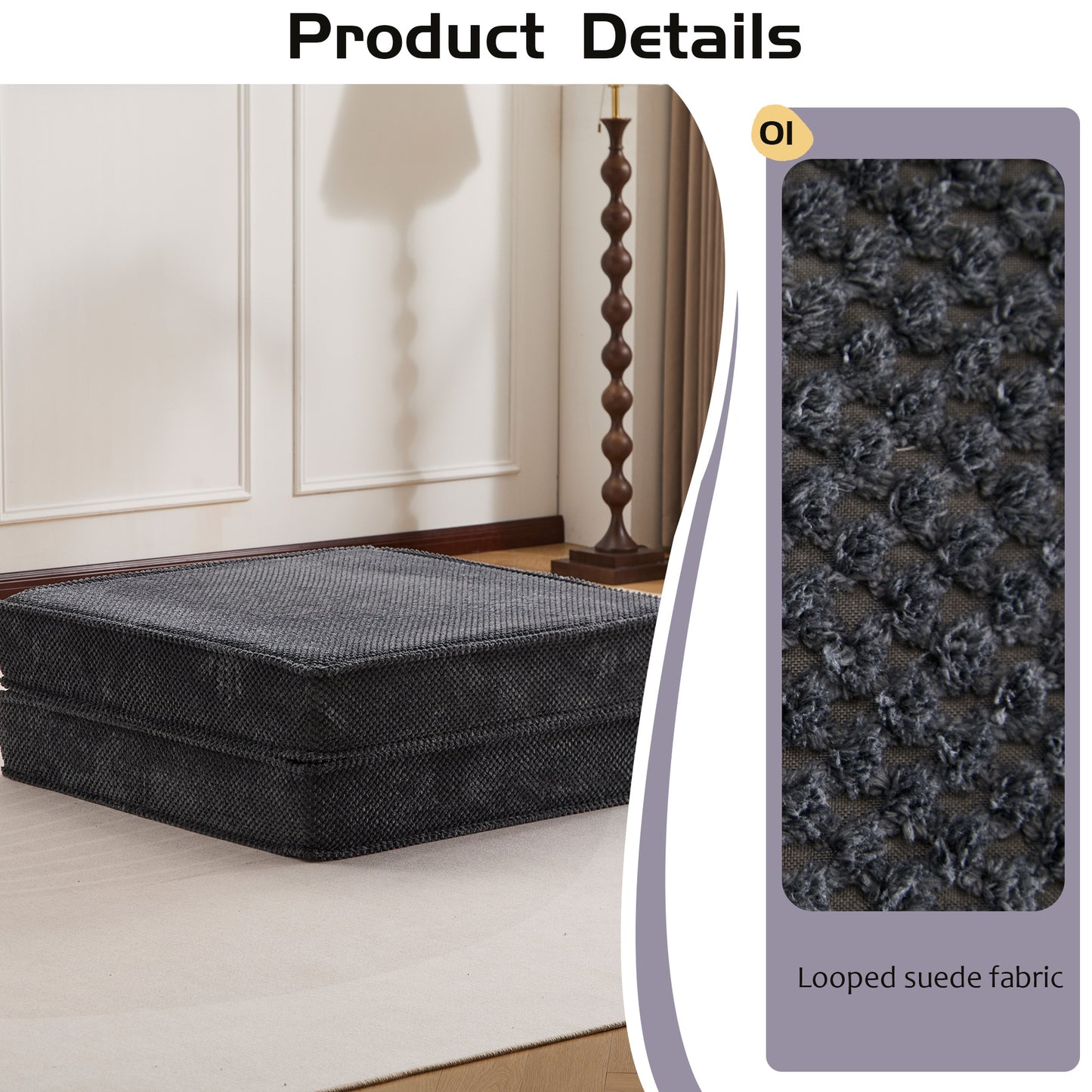 Convertible Floor Sofa Bed with Ottoman - Dark Grey