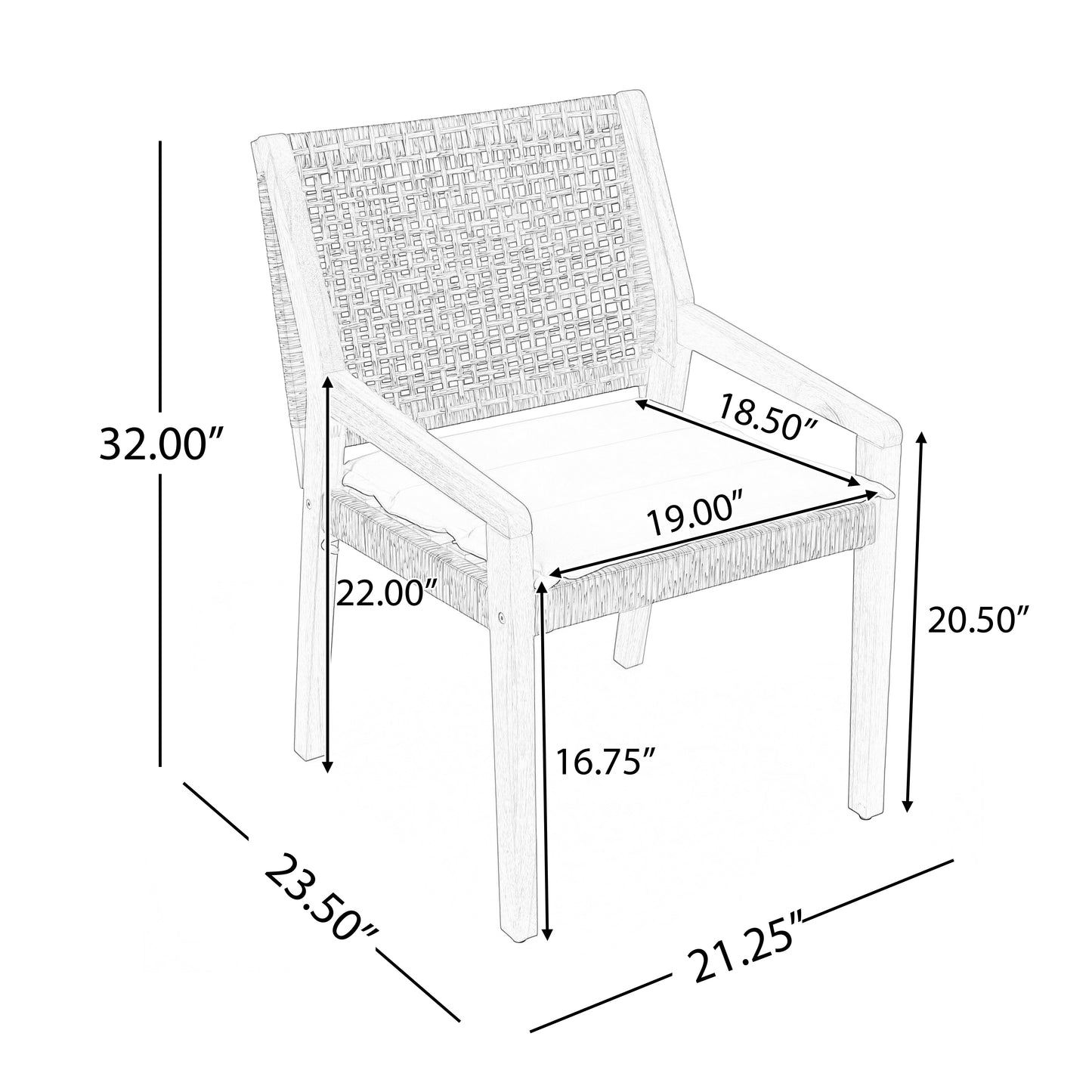 OUTDOOR DINING CHAIR -Acacia Wood & Wicker With Cream Cushion Patio