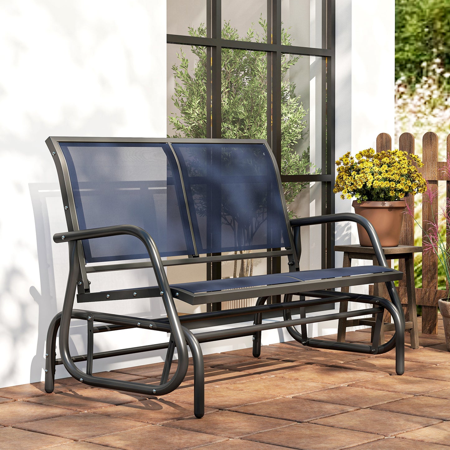 Outdoor Glider Bench - 2-Person Rocking Loveseat, Dark Blue